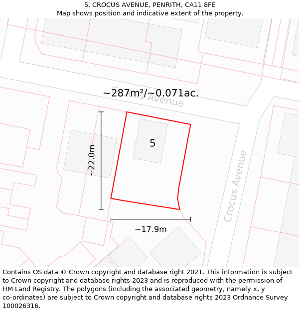 5, CROCUS AVENUE, PENRITH, CA11 8FE: Plot and title map