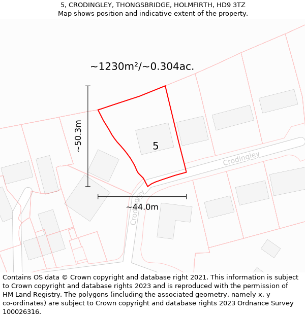 5, CRODINGLEY, THONGSBRIDGE, HOLMFIRTH, HD9 3TZ: Plot and title map