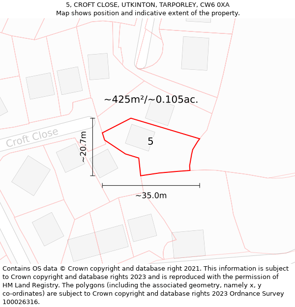 5, CROFT CLOSE, UTKINTON, TARPORLEY, CW6 0XA: Plot and title map