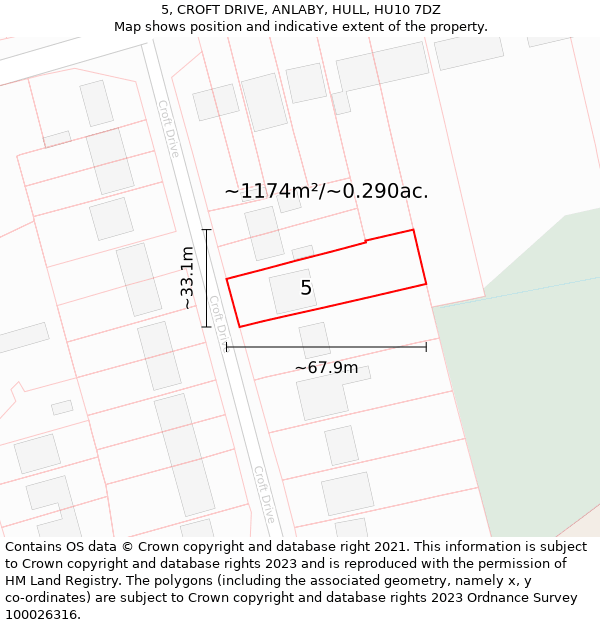 5, CROFT DRIVE, ANLABY, HULL, HU10 7DZ: Plot and title map