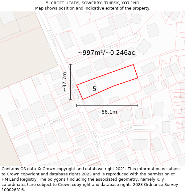 5, CROFT HEADS, SOWERBY, THIRSK, YO7 1ND: Plot and title map