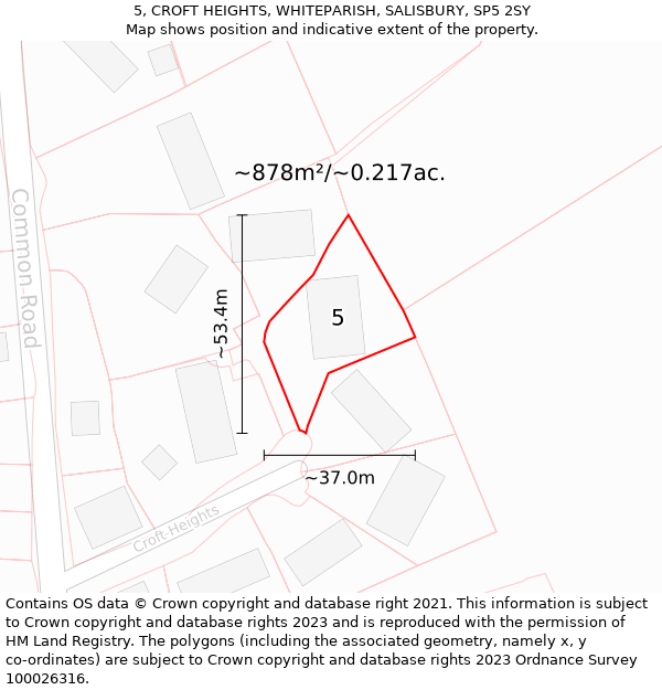 5, CROFT HEIGHTS, WHITEPARISH, SALISBURY, SP5 2SY: Plot and title map