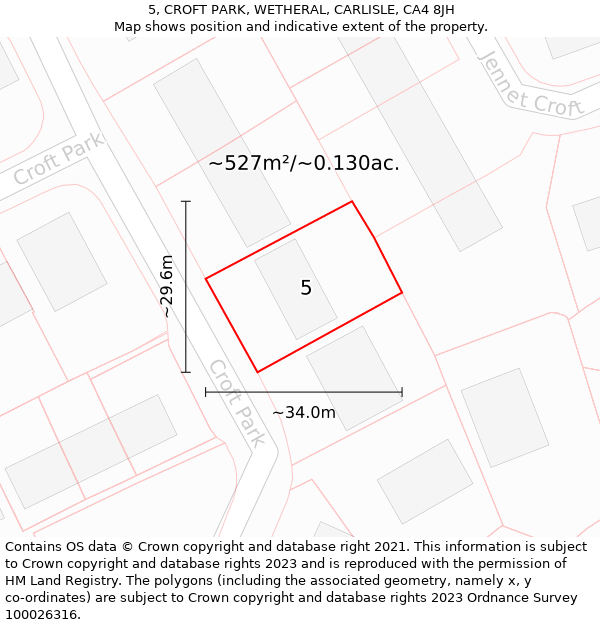 5, CROFT PARK, WETHERAL, CARLISLE, CA4 8JH: Plot and title map