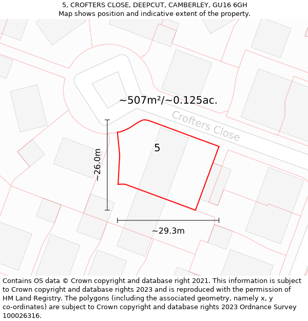 5, CROFTERS CLOSE, DEEPCUT, CAMBERLEY, GU16 6GH: Plot and title map