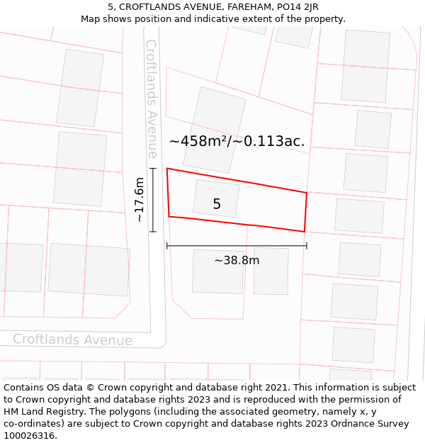 5, CROFTLANDS AVENUE, FAREHAM, PO14 2JR: Plot and title map