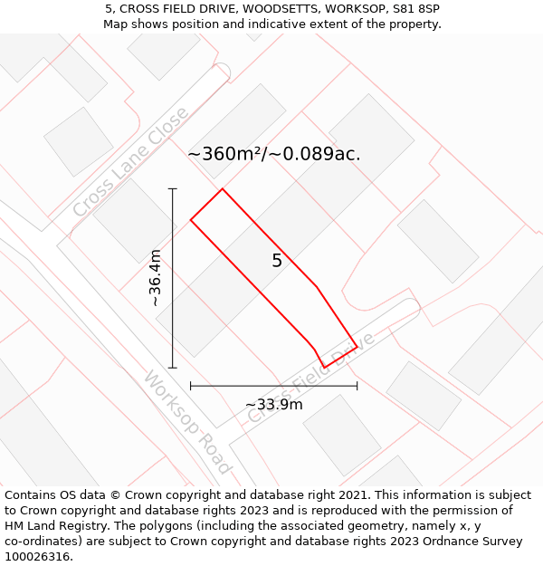 5, CROSS FIELD DRIVE, WOODSETTS, WORKSOP, S81 8SP: Plot and title map