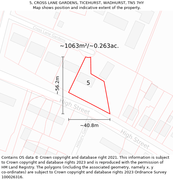 5, CROSS LANE GARDENS, TICEHURST, WADHURST, TN5 7HY: Plot and title map