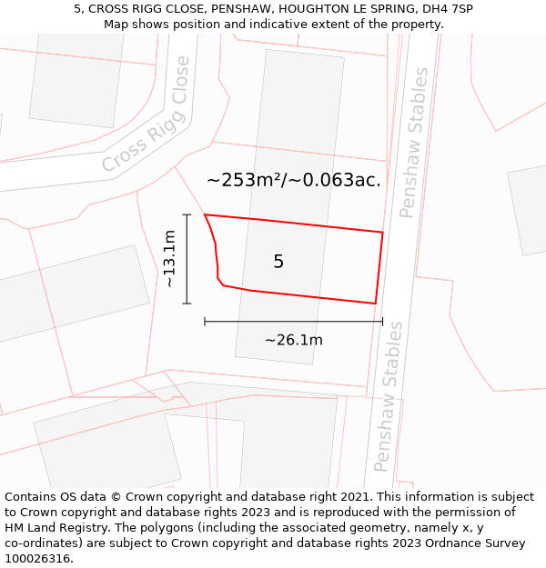 5, CROSS RIGG CLOSE, PENSHAW, HOUGHTON LE SPRING, DH4 7SP: Plot and title map