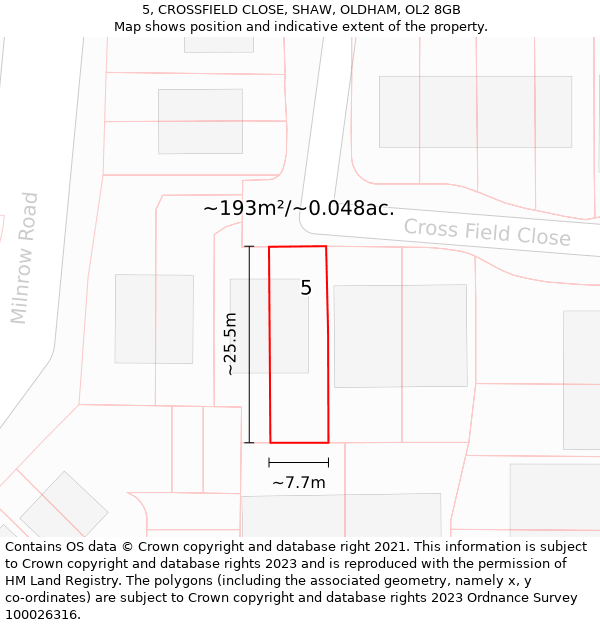 5, CROSSFIELD CLOSE, SHAW, OLDHAM, OL2 8GB: Plot and title map