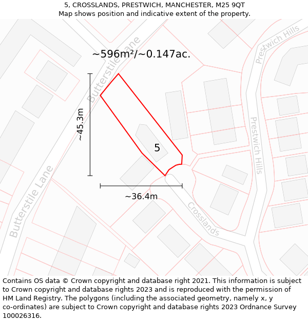 5, CROSSLANDS, PRESTWICH, MANCHESTER, M25 9QT: Plot and title map