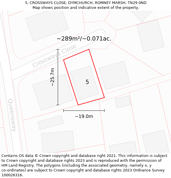 5, CROSSWAYS CLOSE, DYMCHURCH, ROMNEY MARSH, TN29 0ND: Plot and title map