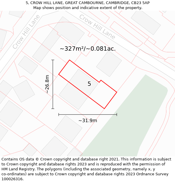 5, CROW HILL LANE, GREAT CAMBOURNE, CAMBRIDGE, CB23 5AP: Plot and title map