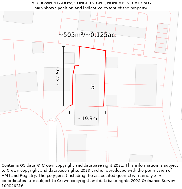 5, CROWN MEADOW, CONGERSTONE, NUNEATON, CV13 6LG: Plot and title map