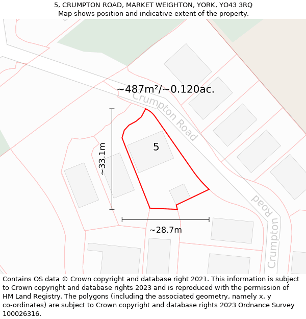 5, CRUMPTON ROAD, MARKET WEIGHTON, YORK, YO43 3RQ: Plot and title map