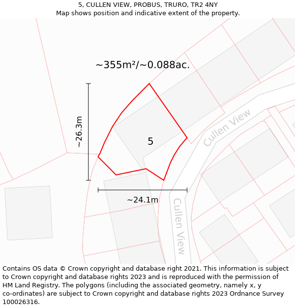 5, CULLEN VIEW, PROBUS, TRURO, TR2 4NY: Plot and title map