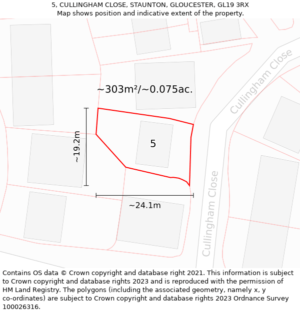 5, CULLINGHAM CLOSE, STAUNTON, GLOUCESTER, GL19 3RX: Plot and title map