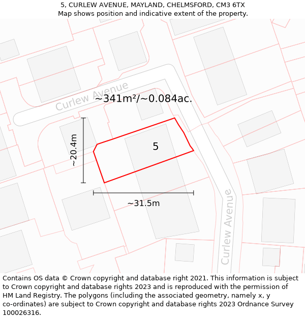 5, CURLEW AVENUE, MAYLAND, CHELMSFORD, CM3 6TX: Plot and title map