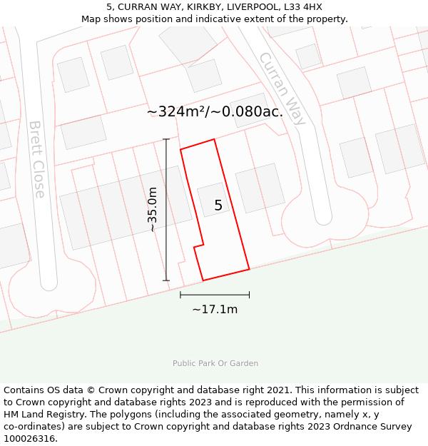 5, CURRAN WAY, KIRKBY, LIVERPOOL, L33 4HX: Plot and title map