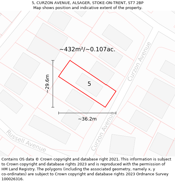 5, CURZON AVENUE, ALSAGER, STOKE-ON-TRENT, ST7 2BP: Plot and title map