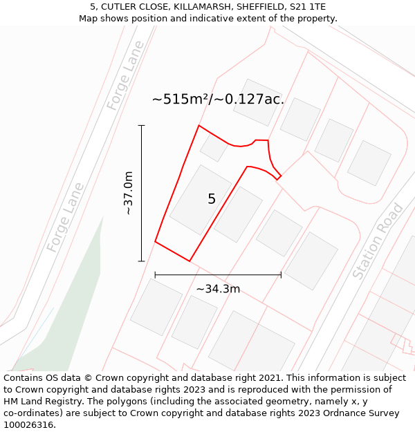 5, CUTLER CLOSE, KILLAMARSH, SHEFFIELD, S21 1TE: Plot and title map