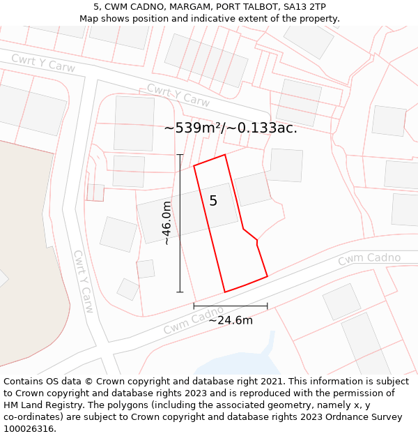 5, CWM CADNO, MARGAM, PORT TALBOT, SA13 2TP: Plot and title map
