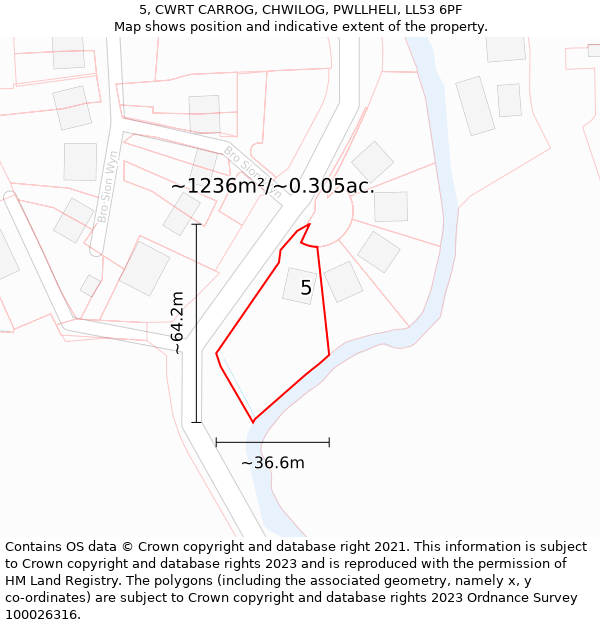 5, CWRT CARROG, CHWILOG, PWLLHELI, LL53 6PF: Plot and title map