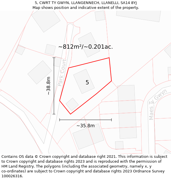 5, CWRT TY GWYN, LLANGENNECH, LLANELLI, SA14 8YJ: Plot and title map