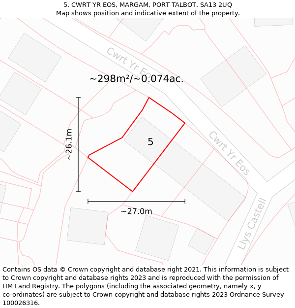 5, CWRT YR EOS, MARGAM, PORT TALBOT, SA13 2UQ: Plot and title map