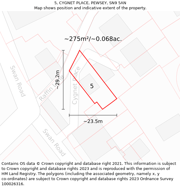 5, CYGNET PLACE, PEWSEY, SN9 5AN: Plot and title map