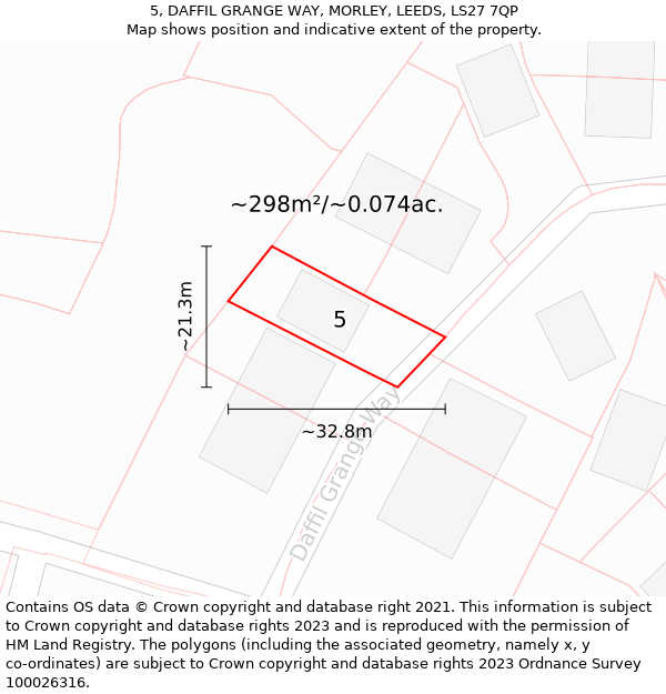 5, DAFFIL GRANGE WAY, MORLEY, LEEDS, LS27 7QP: Plot and title map