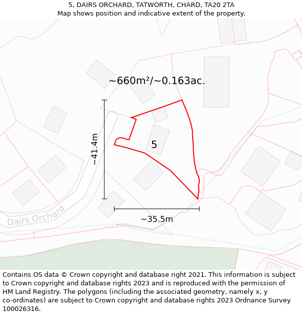 5, DAIRS ORCHARD, TATWORTH, CHARD, TA20 2TA: Plot and title map