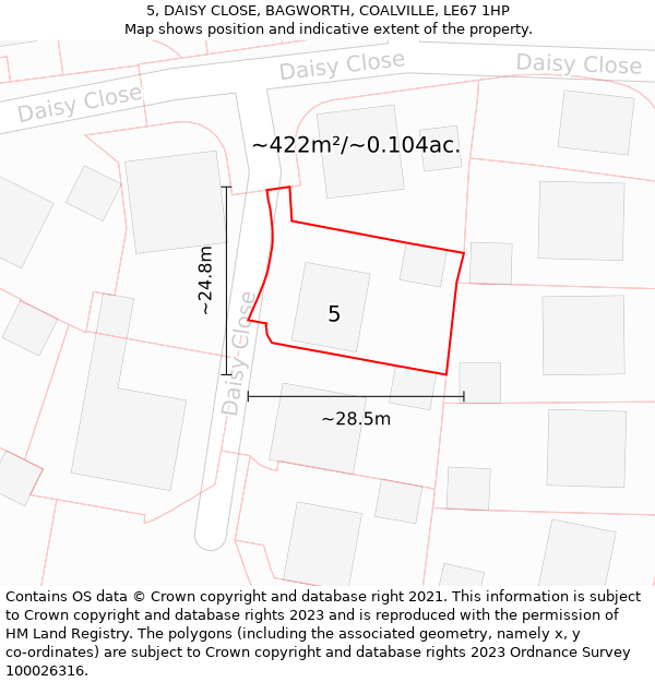 5, DAISY CLOSE, BAGWORTH, COALVILLE, LE67 1HP: Plot and title map