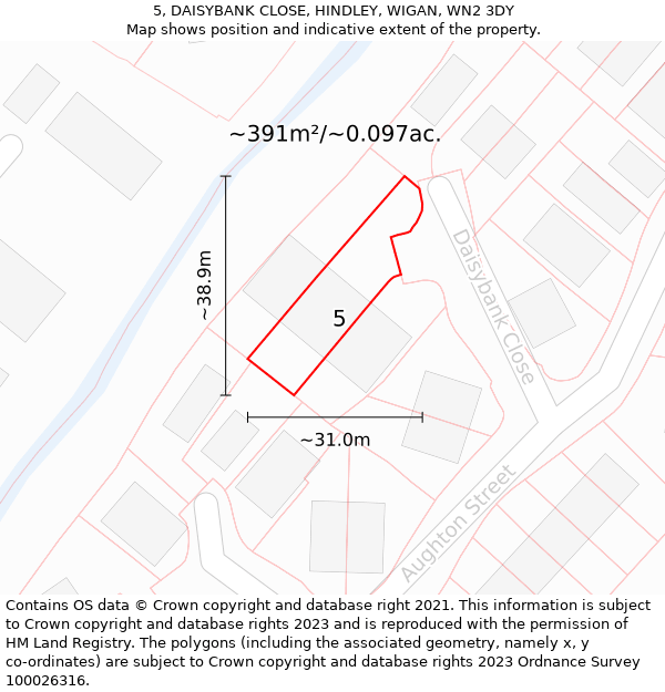 5, DAISYBANK CLOSE, HINDLEY, WIGAN, WN2 3DY: Plot and title map