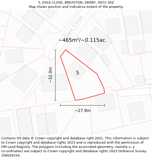 5, DALE CLOSE, BREASTON, DERBY, DE72 3AZ: Plot and title map