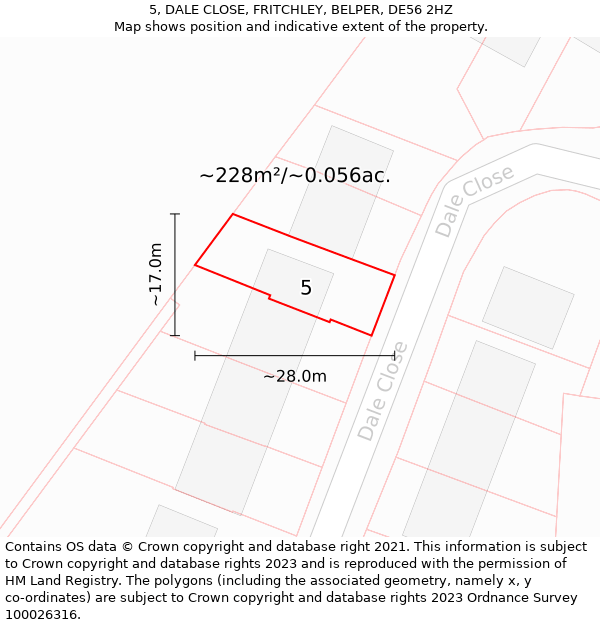 5, DALE CLOSE, FRITCHLEY, BELPER, DE56 2HZ: Plot and title map