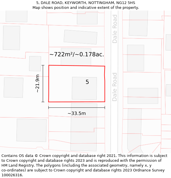 5, DALE ROAD, KEYWORTH, NOTTINGHAM, NG12 5HS: Plot and title map