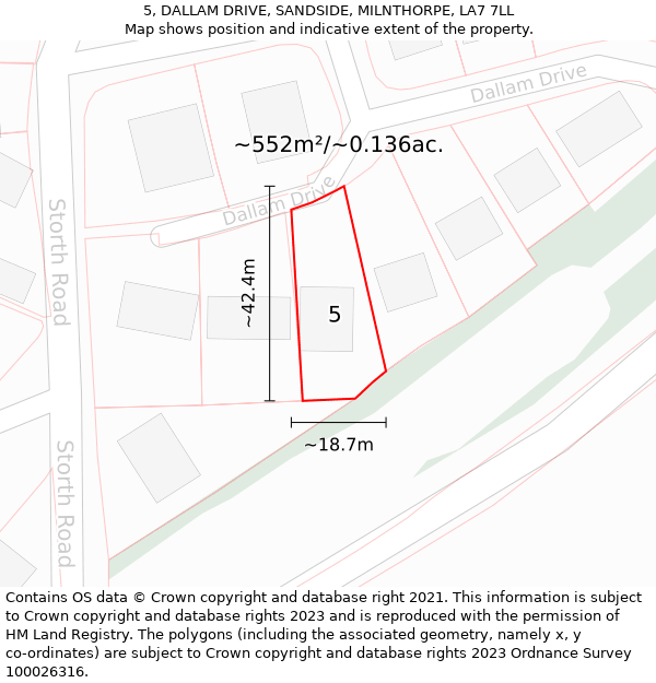 5, DALLAM DRIVE, SANDSIDE, MILNTHORPE, LA7 7LL: Plot and title map