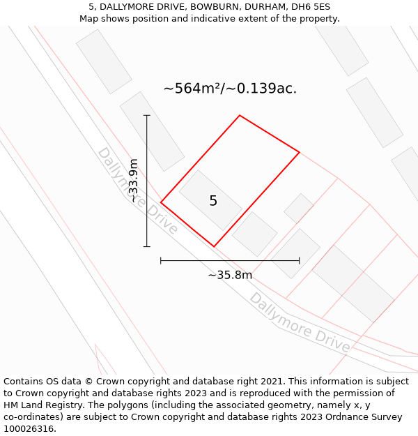 5, DALLYMORE DRIVE, BOWBURN, DURHAM, DH6 5ES: Plot and title map