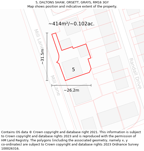 5, DALTONS SHAW, ORSETT, GRAYS, RM16 3GY: Plot and title map