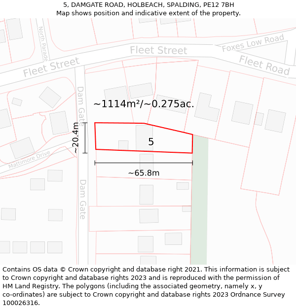 5, DAMGATE ROAD, HOLBEACH, SPALDING, PE12 7BH: Plot and title map