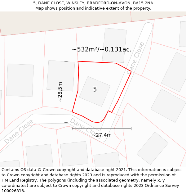 5, DANE CLOSE, WINSLEY, BRADFORD-ON-AVON, BA15 2NA: Plot and title map