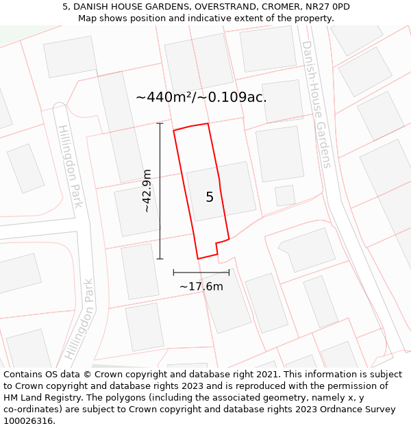 5, DANISH HOUSE GARDENS, OVERSTRAND, CROMER, NR27 0PD: Plot and title map