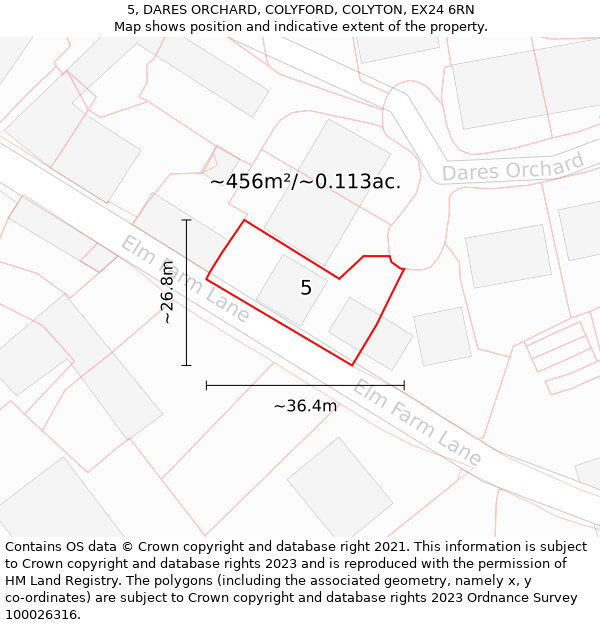 5, DARES ORCHARD, COLYFORD, COLYTON, EX24 6RN: Plot and title map