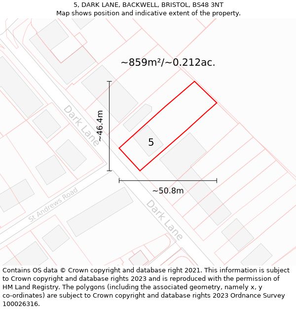 5, DARK LANE, BACKWELL, BRISTOL, BS48 3NT: Plot and title map