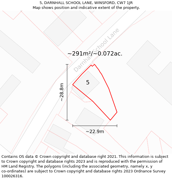 5, DARNHALL SCHOOL LANE, WINSFORD, CW7 1JR: Plot and title map