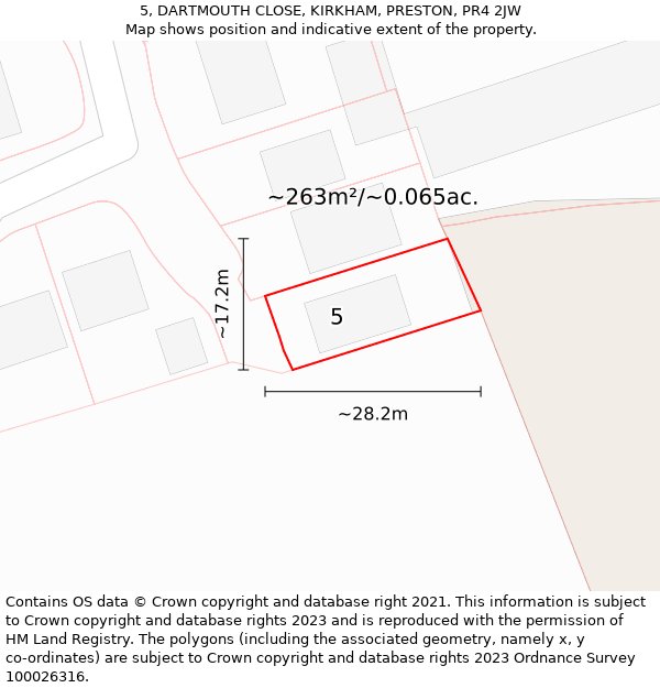 5, DARTMOUTH CLOSE, KIRKHAM, PRESTON, PR4 2JW: Plot and title map