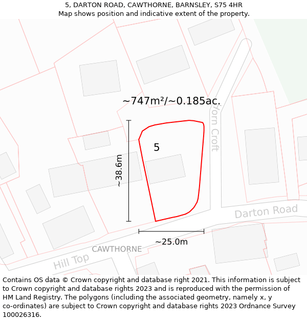 5, DARTON ROAD, CAWTHORNE, BARNSLEY, S75 4HR: Plot and title map