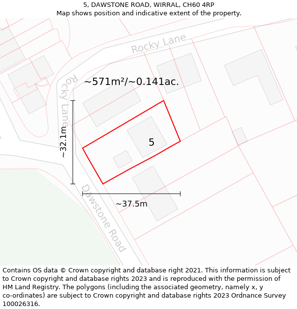 5, DAWSTONE ROAD, WIRRAL, CH60 4RP: Plot and title map