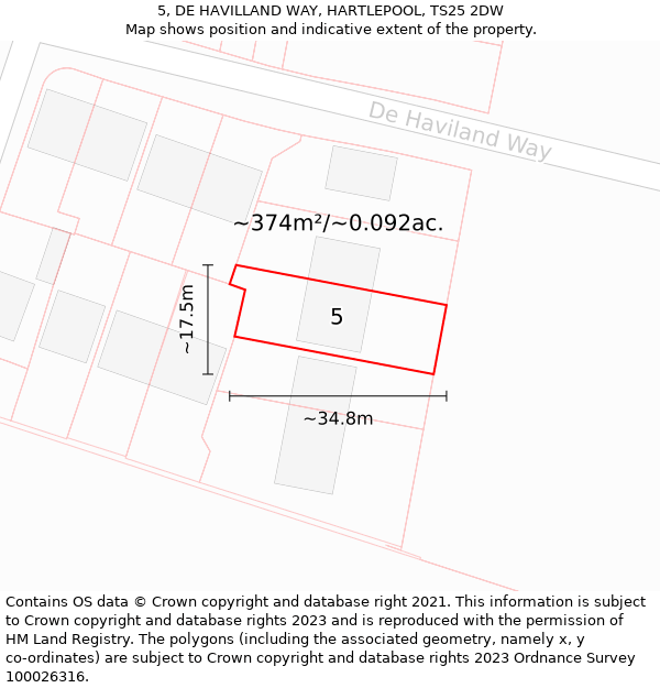 5, DE HAVILLAND WAY, HARTLEPOOL, TS25 2DW: Plot and title map