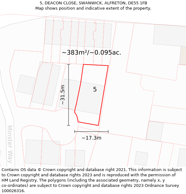 5, DEACON CLOSE, SWANWICK, ALFRETON, DE55 1FB: Plot and title map